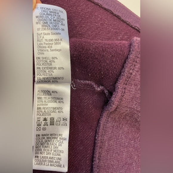 Roxy burgundy athleisure long sleeve zip up pockets hoodie women’s size Small - Picture 7 of 7